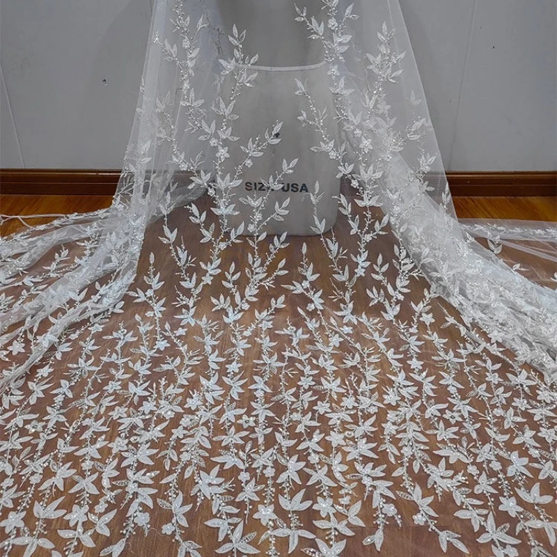 

Beaded Sequined Embroidered Lace Mesh Fabric for DIY Sewing Wedding Dress Garment Accessories Clothing Fashion Material Cloth