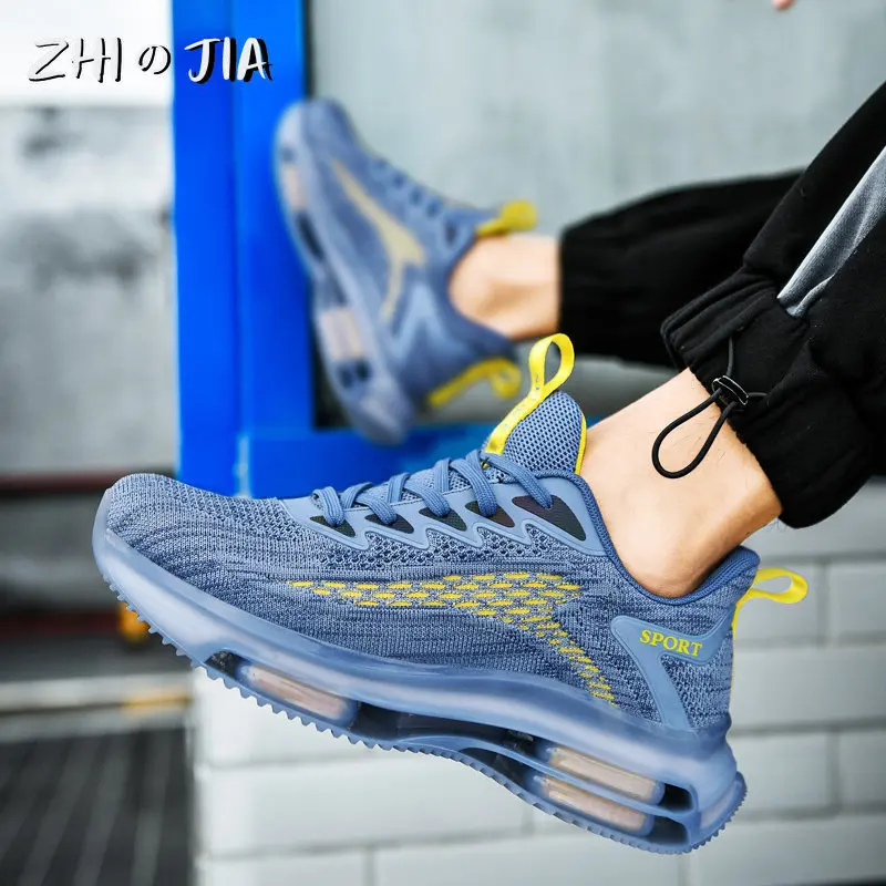 Zapatillas de deporte transpirables de malla de punto para hombre, zapatos informales a juego con cojín de aire elevado, calzado de Fitness para correr al aire libre, verano, 2025