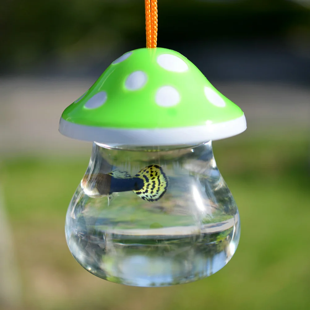 

3pcs Mini Fish Tank Mushroom Shape Transparent Plastic Fish Bottle With Handle Portable Small Aquarium For Office Desk Decor