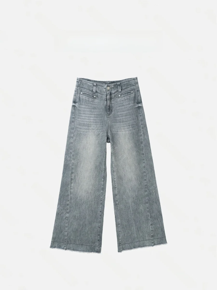 

Широкие джинсы из денима для девочек, с высокой талией, модный дизайн, повседневные, стильные, осенне-зимние, хлопковые, эластичные, женские брюки