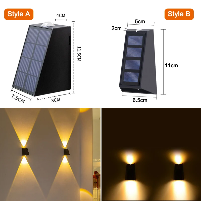 Impermeável LED Solar Power Wall Lights, Lâmpada da varanda para Villa, Pátio, Jardim, Iluminação exterior, Decoração de rua, Novo