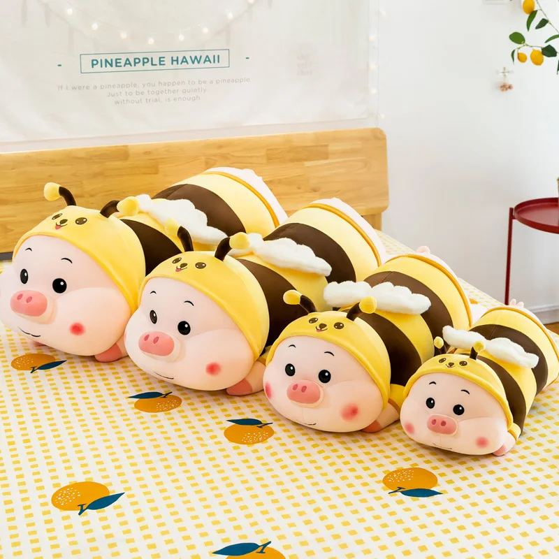 Nuevo vestido de abeja, juguete de peluche de cerdo, traje de abeja, cerdito de peluche, animales de dibujos animados, abrazo, almohada, ojos grandes, muñeco de cerdo, peluches de peluche para chico