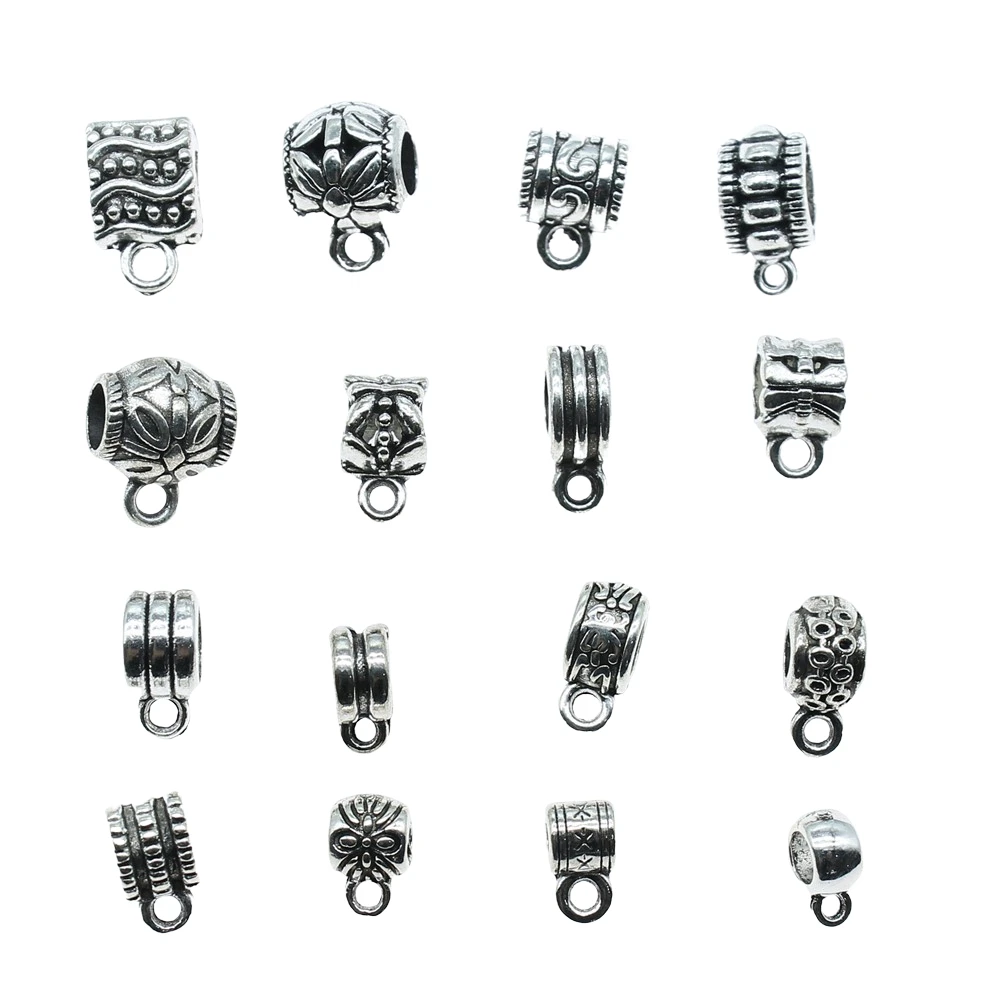 20 unidades / lote Bails Beads Conector Encantos Jóias Descobertas DIY Bails Beads Charms Connector Atacado Cor Prata Antiga