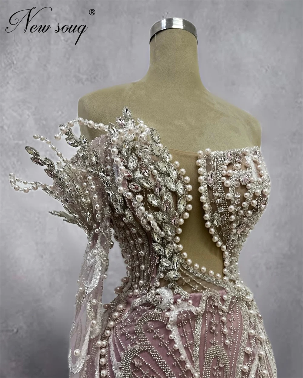 

Arabic Pink Mermaid Evening Dresses One Shoulder Beaded Pearls Engagement Gowns Robes De Soirée Customized 2026 Prom Party Dress