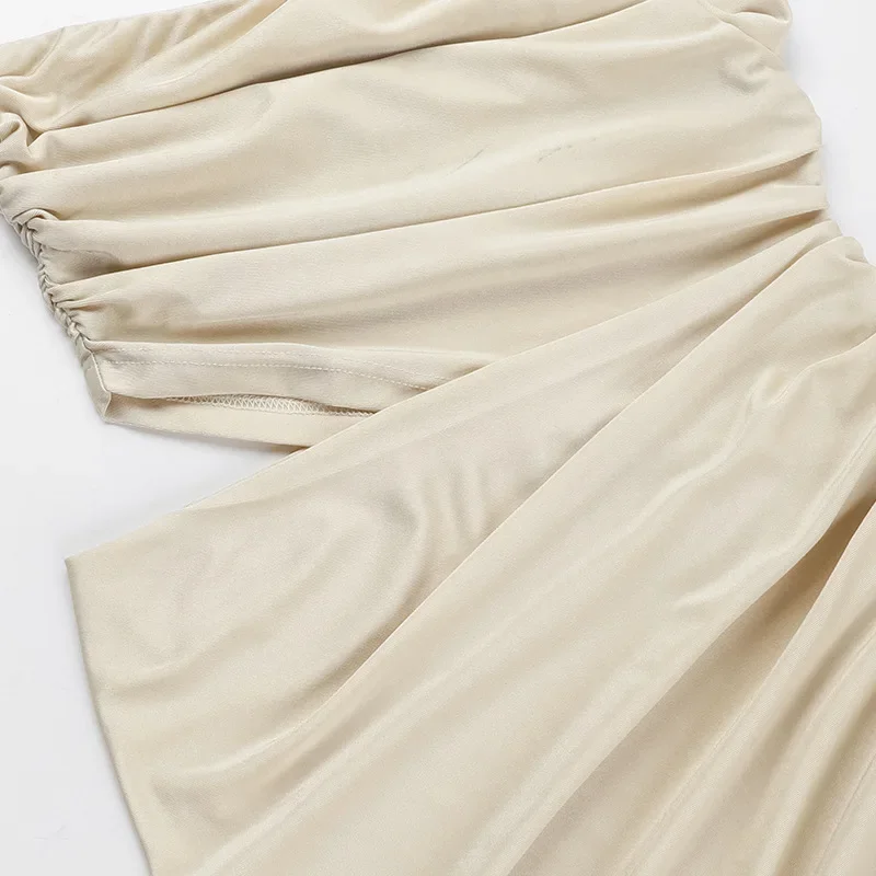 Women Sexy Hollow Out Shirring Strapless Asymmetrical Maxi Party Dress Elegant Strapless Backless Banquet Birthday Long Robe
