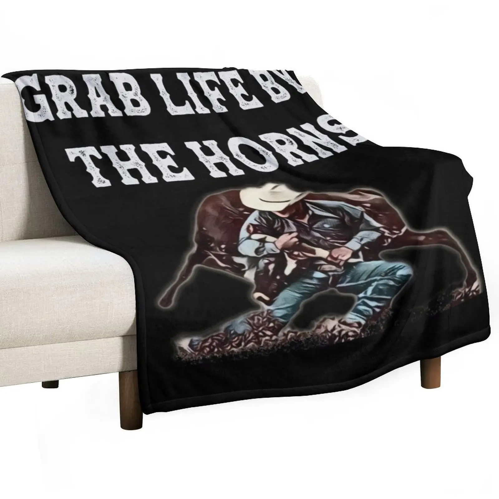 Grab Life By The Horns - Steer Wrestler Throw Blanket wednesday Soft Big Hair Soft Blankets