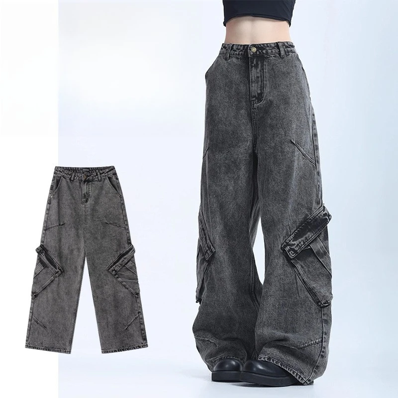 

Джинсы в американском ретро-стиле, унисекс, прямые, свободные, с эффектом потертости, повседневные