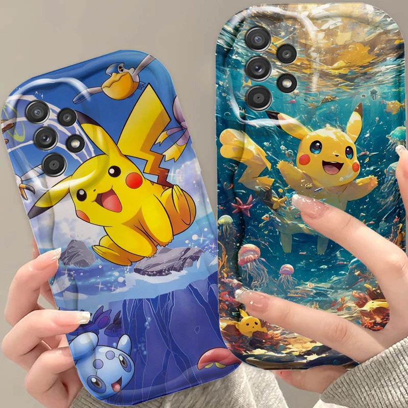 P-Poke M-Mon P-Pikachu Cute For Samsung A55 A54 A53 A52 A35 A34 A33 A32 A25 A24 A23 A22 A21S A15 A13 A14 5G Wave Oil Back