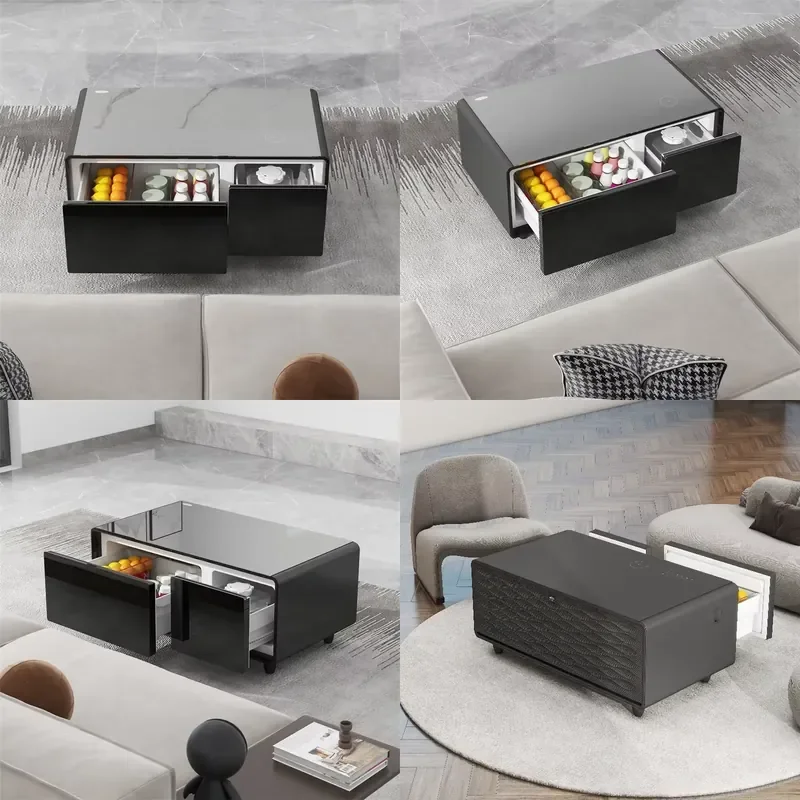 2025 Smart Coffee Table with Built-in Wireless Charger Mini Fridge for Office Home Living Room Multifunctional Side Table