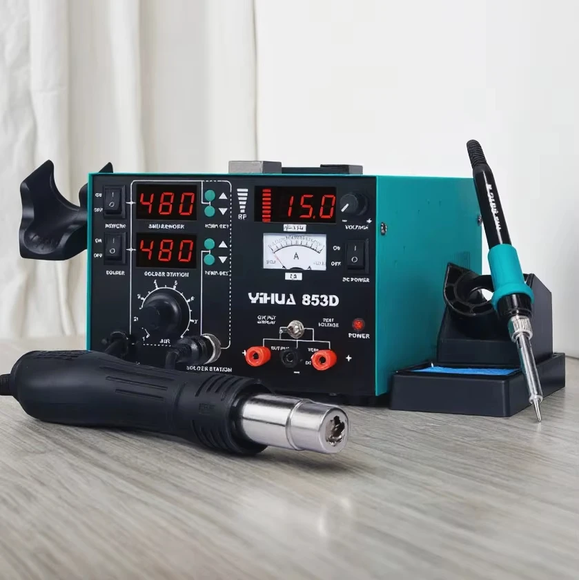 

YIHUA 853D 1A Brushless Fan Hot air Soldering Power Supply DC 15V 1A Repairing Mobile Phones Soldering Rework Station