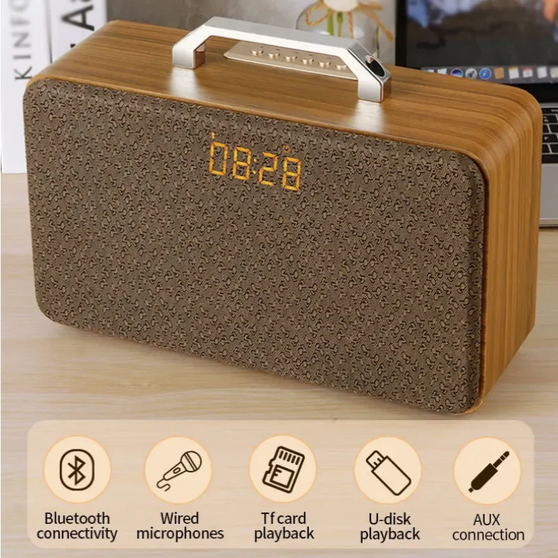 

Портативная Bluetooth-колонка 40 Вт в ретро-стиле из дерева, с мощными басами, 3D-стерео, для домашнего кинотеатра, беспроводная