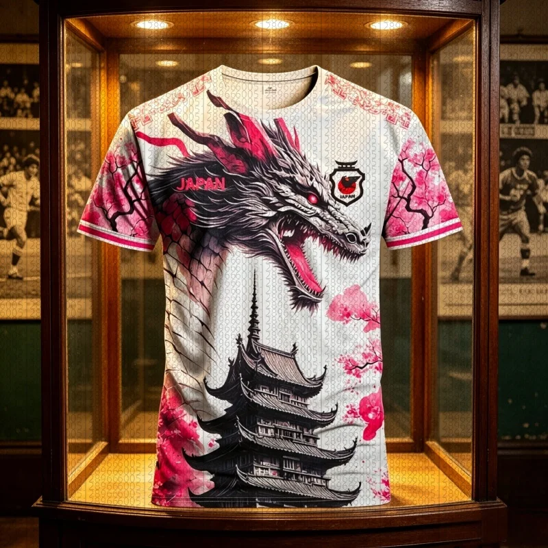 Image of 2026 Japanische Drachen-Fußballtrikots für Herren & Japanische Sakura Komfortable Sport-Tops für Teenager-Training Eltern-Kind-Oberteil