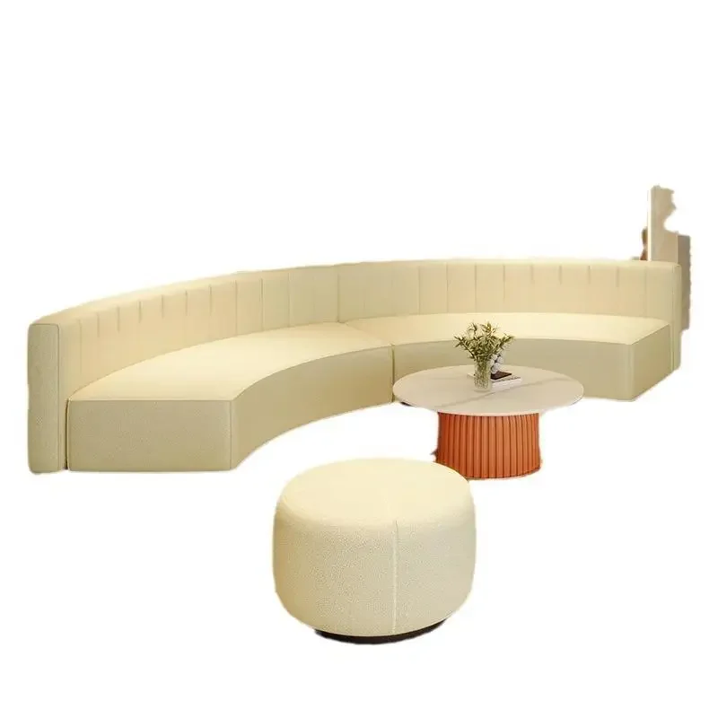 Round designer cowhide curved special-shaped sofa large, medium and small apartment hotel lobby reception semi-circular fan