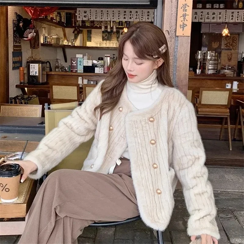 2025 Autumn/Winter New Imitation Mink Fur and Fur One Piece Coat Women Korean Double breasted Coat Environmental Protection Fur