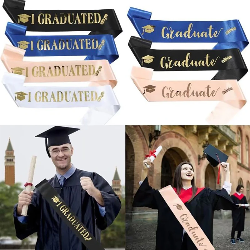 

Black Gold Graduation Sash Belts Booth Props Congrate Grad Ribbon Shoulder Straps Party Supply For Graduate Decorations