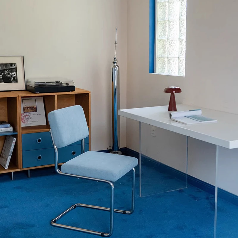 

Синий/скандинавский ретро-стул, кресло для гардеробной из нержавеющей стали с мягким сиденьем