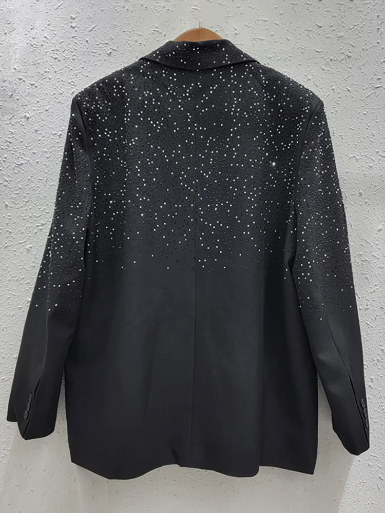 DEAT Blazer da donna colletto dentellato maniche lunghe diamanti pieni strass giacche eleganti 2024 autunno nuova moda 29 l7698