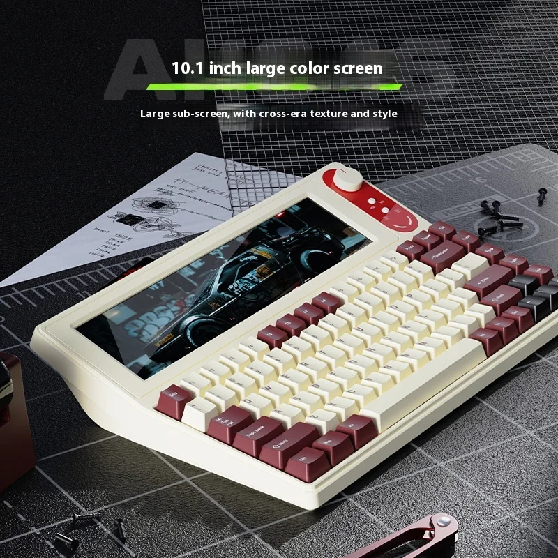 AJAZZ AKP846 Mechanical Keyboard With 13.13-Inch Color Screen Wired 84 Keys Full Key Hot Swap Keyboard For Pc Game Office Gifts