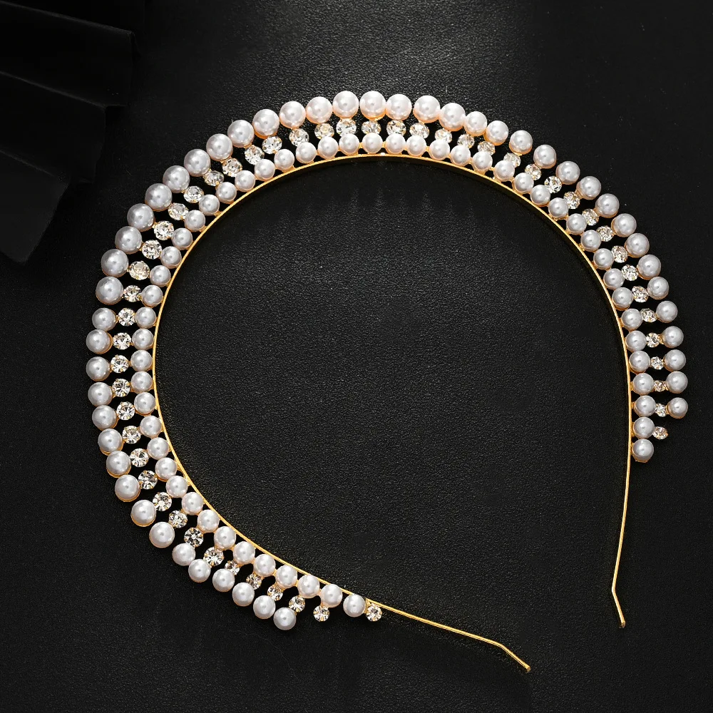

French Elegant Pearl Hairband with Embedded Diamonds for Dresses Evening Dresses Accessory Headwear for Women