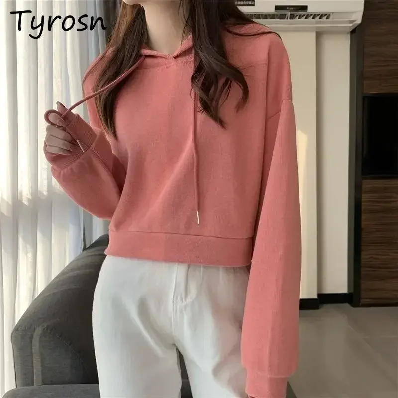 Hoodies Women Cropped Solid Simple Classic Daily 4 Colors Spring Students All-match Leisure Korean Style Feminino Ins Cozy New