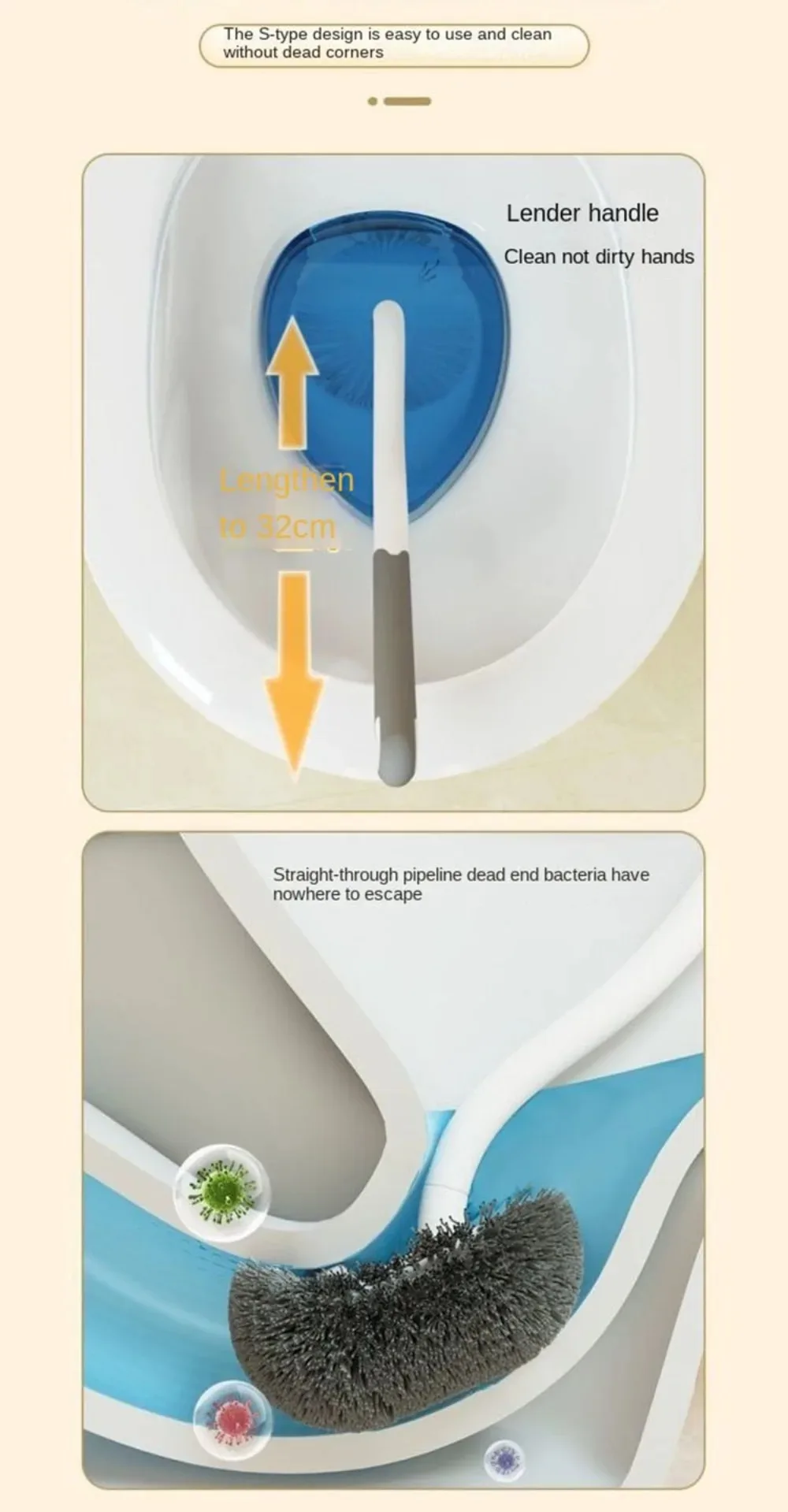 Wandmontierte S-förmige Toilettenbürste Ohne Tote Winkel Langstieliger Eckenreiniger Weiche Borsten Hock-Toilettenreinigungsbürste – Detail 4