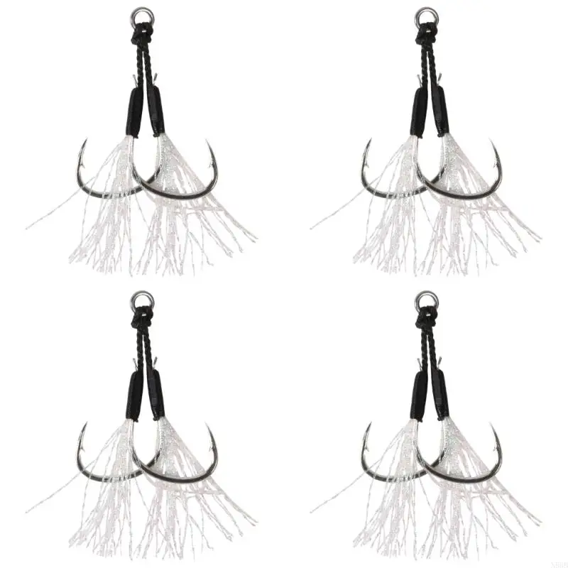N58B Slow Fall Jigs Fishing Hook Double Fishing Assist Hooks Saltwater Jigs Assist Hook Dancing Stingers Jigging Lure 2 Pack