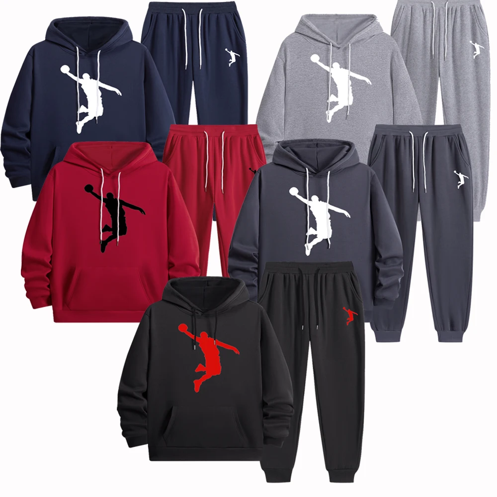 

Jogging Mens Tracksuit Printing Daily Casual Hooded Sweatshirt Suit Gym Sports Training Clothing Hot Sales Vigour Warm Pants Set