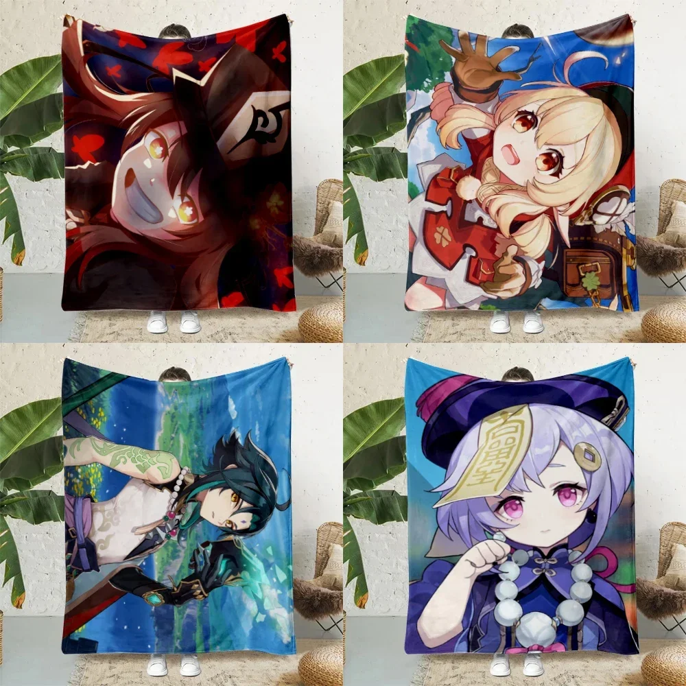 

Одеяло с принтом Genshin Impact Hu Tao, мягкое, теплое, идеально подходящее для дома, путешествий, пикника, подарка на день рождения