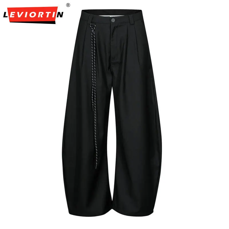 Male niche high street solid color wide leg drooping curved knife pants fashionable trendy brand loose and simple casual pants