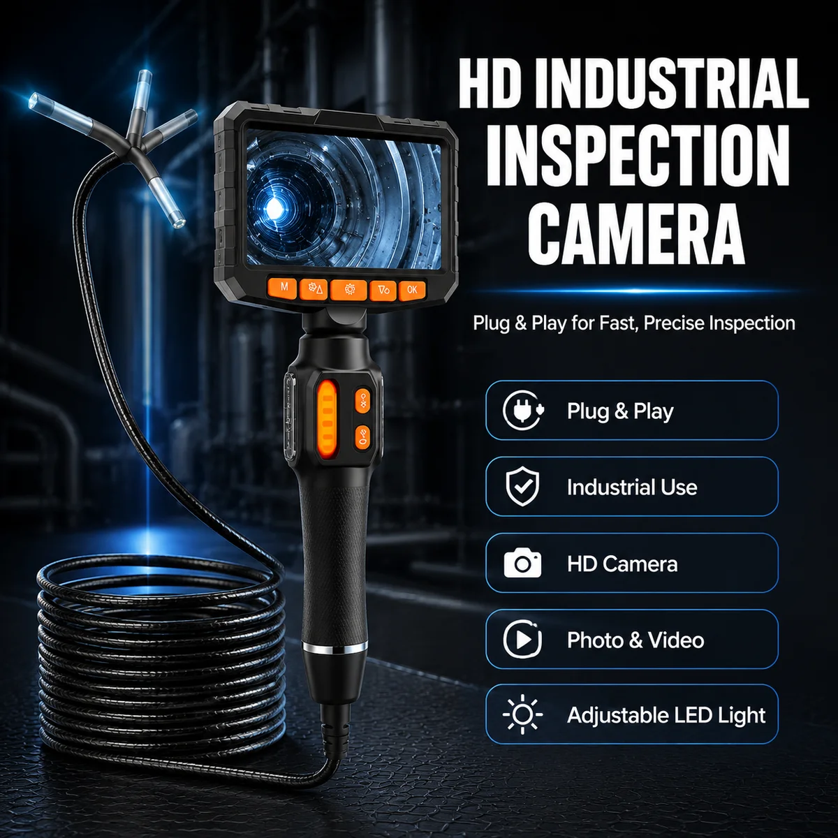 3.9mm & 6mm Articulating Borescope 1080P HD 4.3