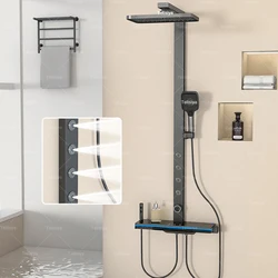 Gray Shower Set Bathroom Ambient Light Multifunction Digital Display Back Spray Shower Faucet Apartment Shower System Set