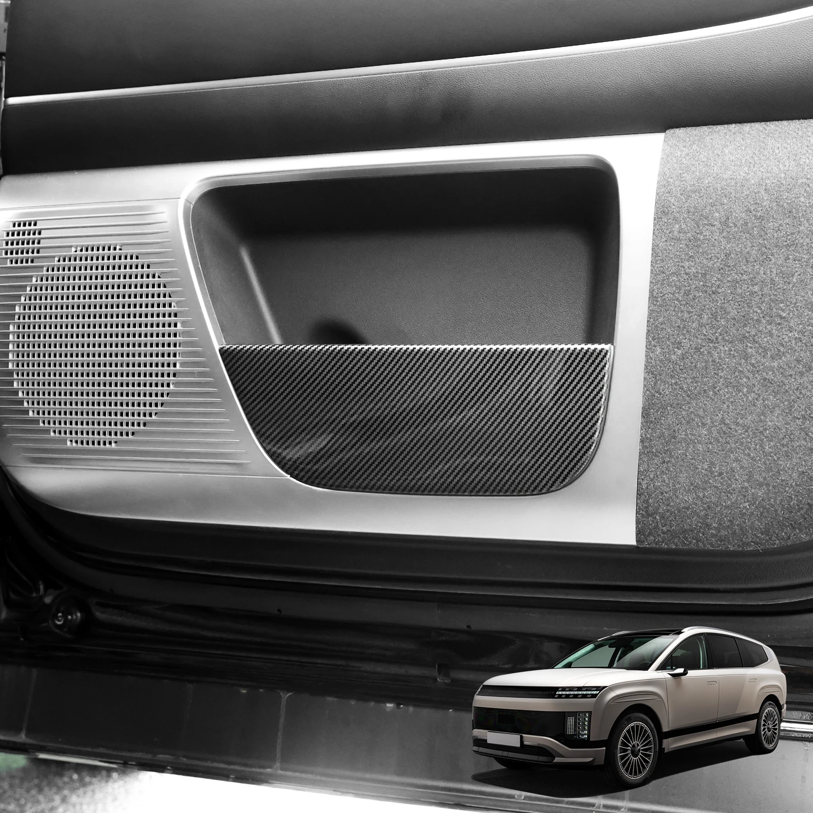 

4pcs Carbon fiber Wood Grain Style Interior Door Panel Anti Kick Decoration Cover For Hyundai IONIQ 9 2025 2026 Accessories