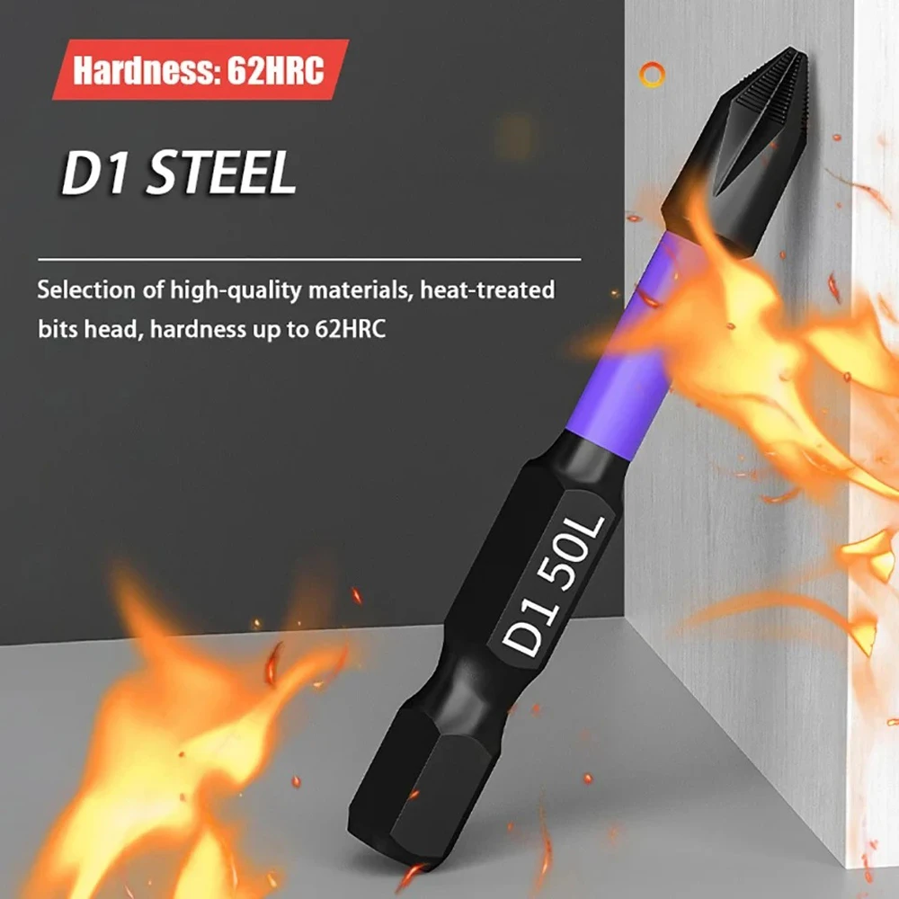 6PCS Magnetic Screwdriver Bits Non-slip Shockproof Phillips Impact Bits Hex Shank Alloy Steel Bits Suitable for Power Tools