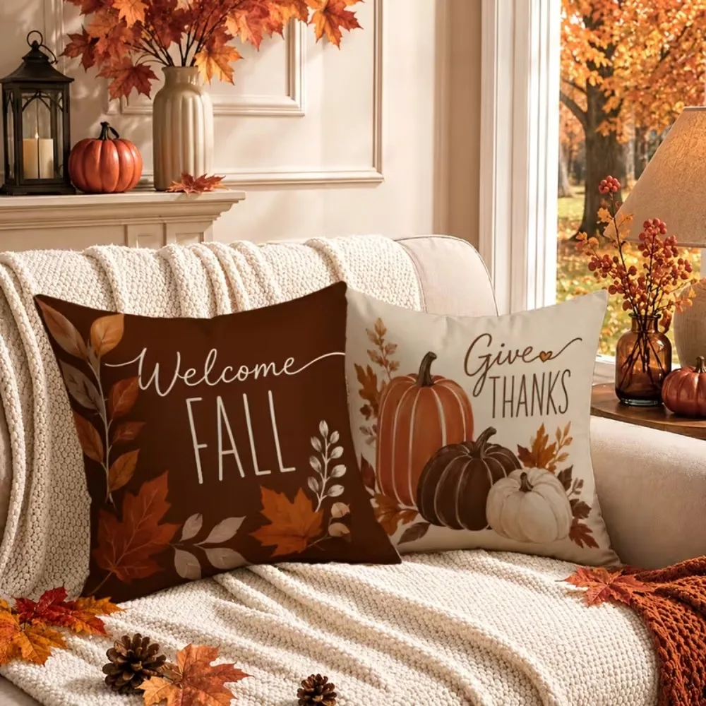 2D Printed Autumn Harvest Decorative Pillow Covers Pumpkin Fall Cushion Case Thanksgiving Farmhouse Sofa Decoration Pillowcase