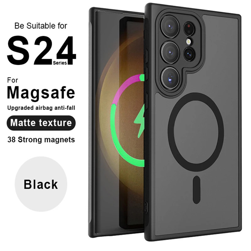 Luxury Magsafe Full Lens Protection Case For Samsung Galaxy S24 S23 S22 21 Ultra Plus FE Matte Translucent Magnetic Charge Cover