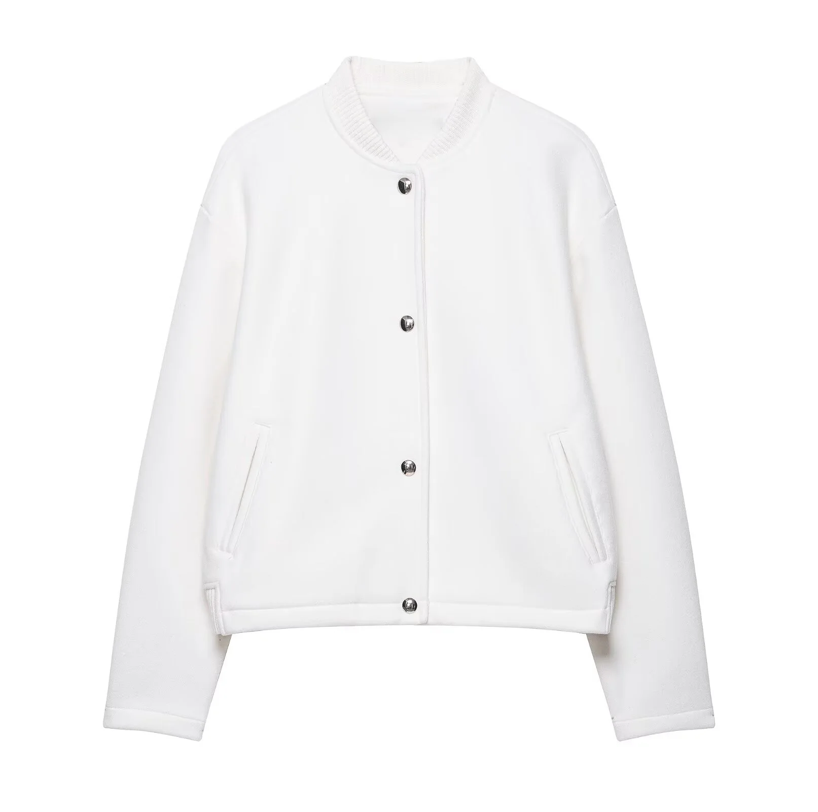 

PB&ZA2025 autumn new women's casual fashion simple versatile round neck long sleeve button soft pilot short jacket