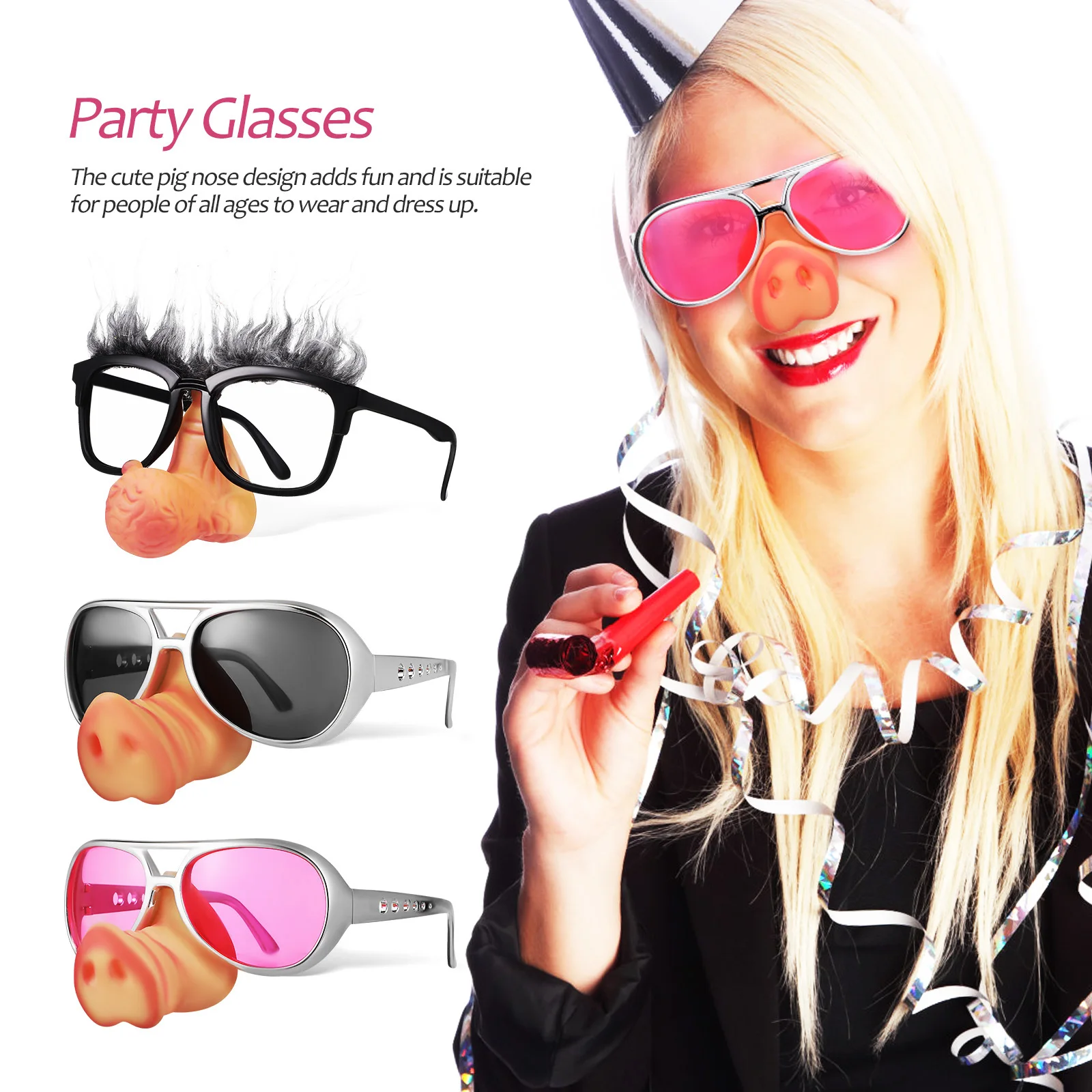 Accessoires de nez de cochon, 3 pièces, lunettes créatives pour jeux de fête, cabines Photo, confortables, tenue toute la journée, lunettes de fête unisexes