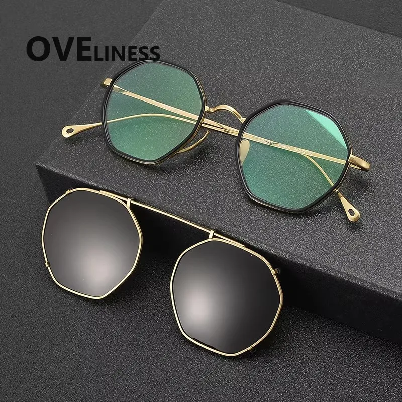 2026 Pure titanium Round Eyeglasses frames men women Polarized Magnet Clip glasses frame sunglasses Eyewear spectacles