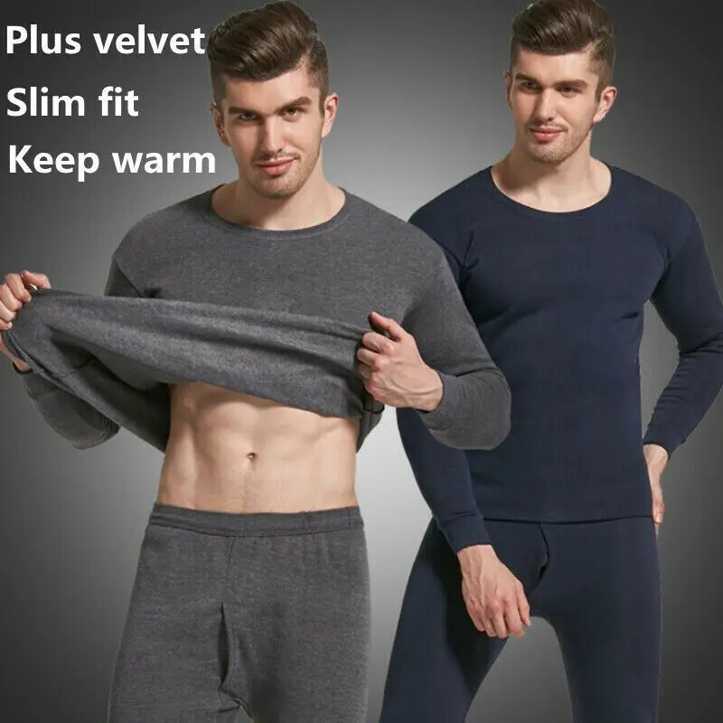 Conjunto de ropa interior térmica de invierno para hombre, doble calor, cuerpo delgado y alta elasticidad, cómodo y transpirable, Calzoncillos largos, Tops, 1 Juego