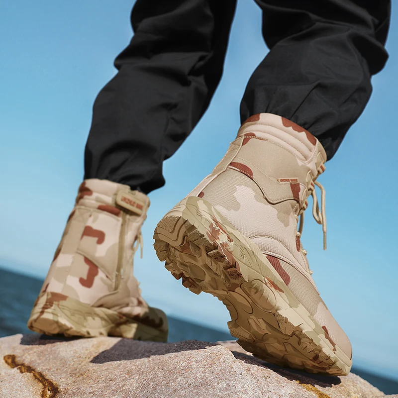Men's High Top Tactical Boots Waterproof Hiking Shoes Outdoor Field Combat Training Boots Male Hunting Sneakers Motorcycle Boots