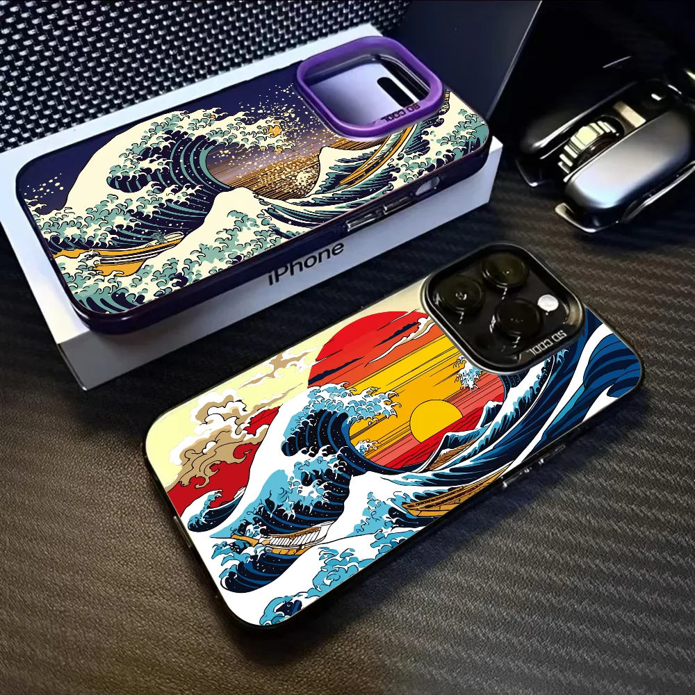 

Japan The Great Wave Phone Case For iPhone 16 15 14 13 12 11 Pro Max Black Purple Matte Laser Metallic Aurora Funda