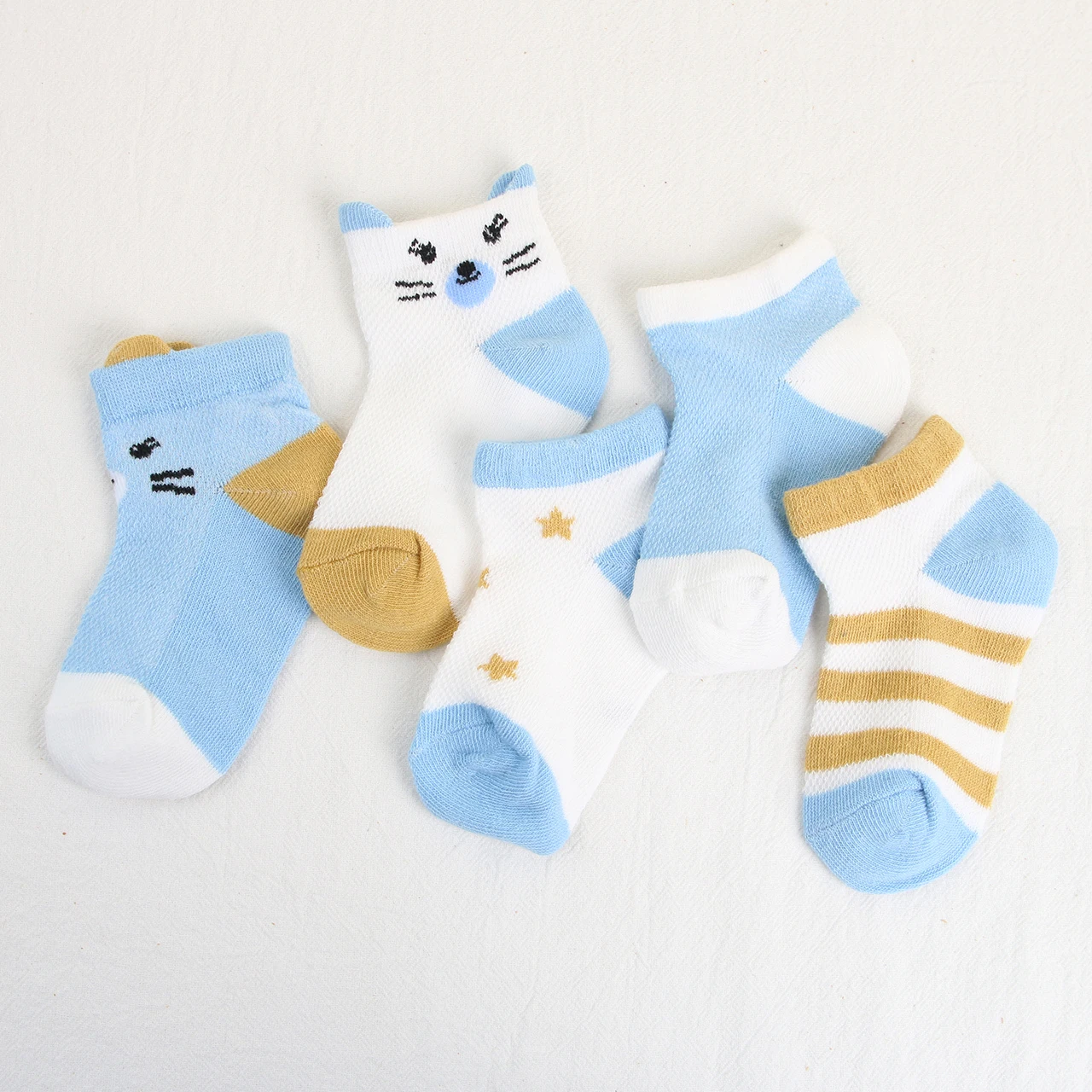 5 Pairs Summer Baby Socks Cute Cartoon Boy Girl Mesh Breathable Short Socks Casual Thin Kids Socks Sokken
