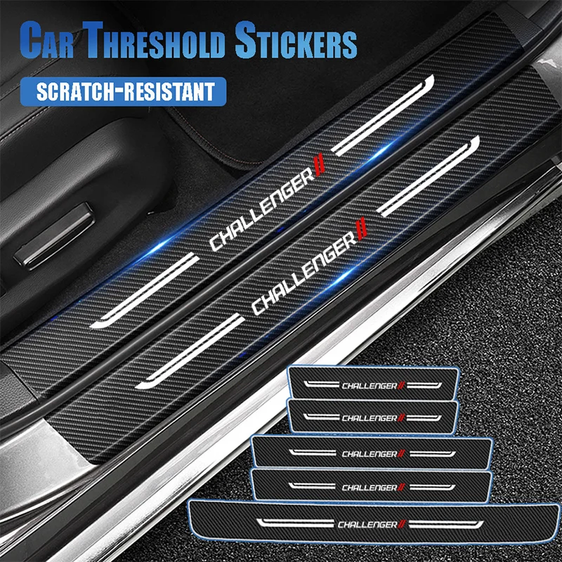 Car Door Threshold Sticker Scuff Scratch for Dodge Challenger Logo Doorsill Anti Kick Strip Tape Carbon Fiber Waterproof Film