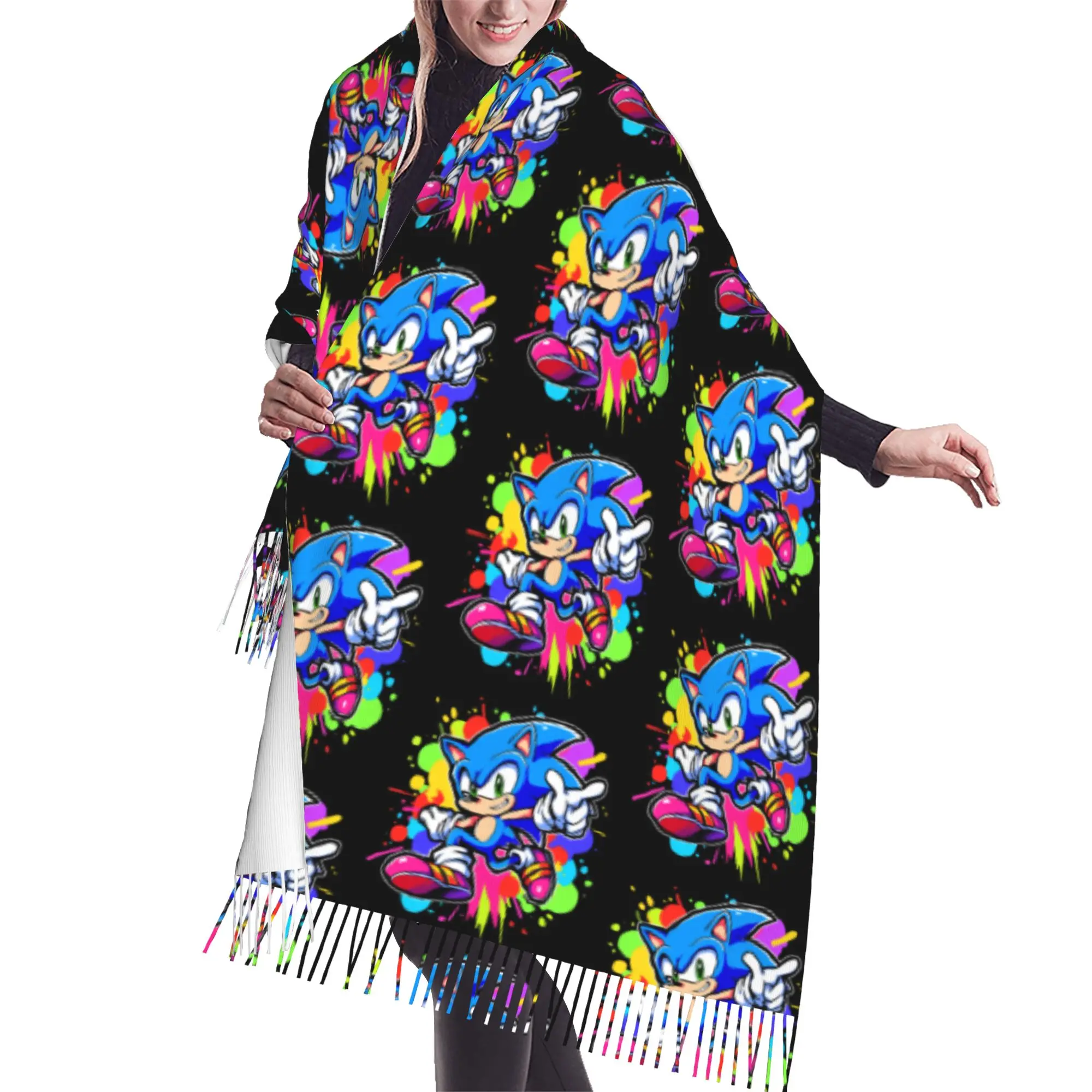 Personalized Printed S-Soniced Cartoon Scarf Women Men Winter Warm Scarves Video Game Shawl Wrap