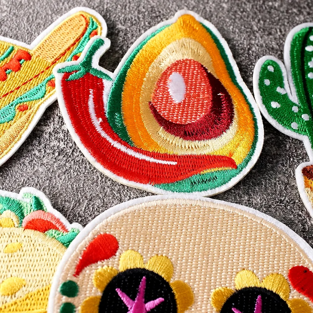 8Pcs/Lot Mexico Avocado Taco Cactus Patches Embroidery Applique Ironing Clothing Sewing Supplies Decorative Badges