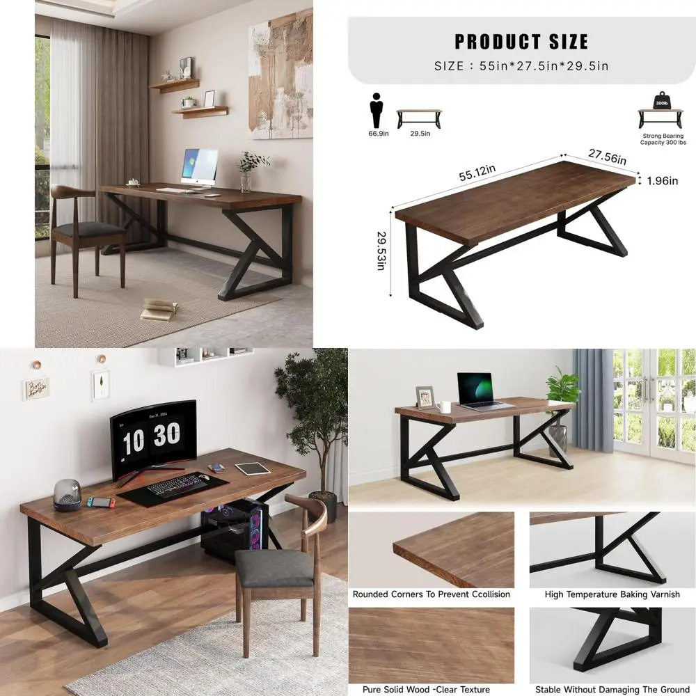 

Компьютерный стол из массива дерева, 55-дюймовый большой офисный стол в деревенском стиле для игр, работы или домашнего офиса, простой дизайн, идеально подходит для учебы