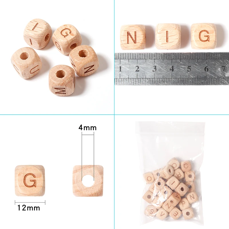 26pcs/Lot A-Z Square Letter Wood Beads Loose Alphabet Spacer Bead for DIY Crafts Kid\'s Toy Jewelry Making Handmade Accessories