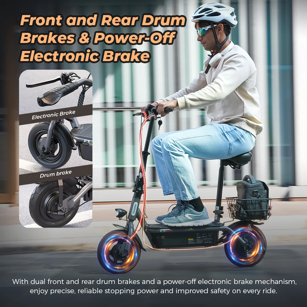 سكوتر كهربائي عالي الطاقة iScooter F3 48 فولت 1000 وات، سرعة 45 كم/ساعة، إطارات 10 بوصة، مقعد وسلة للبالغين