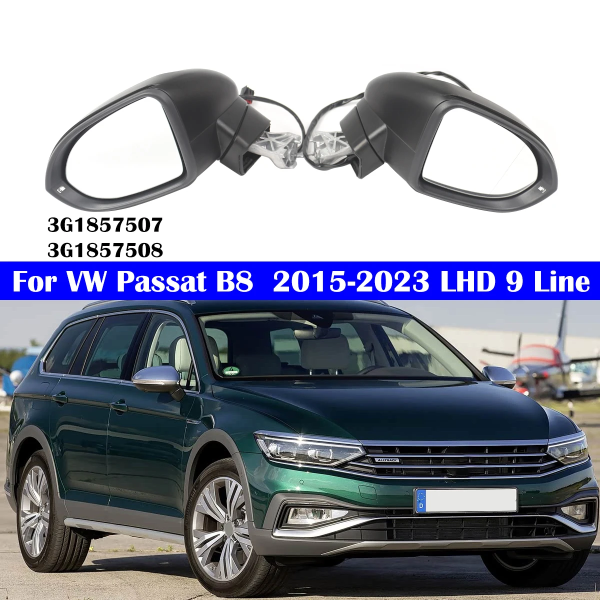 9 Wire Left Right Power Folding Rearview Mirror Assembly Heated For VW Passat B8 2015-2023 LHD Door Side Mirror Car Accessories