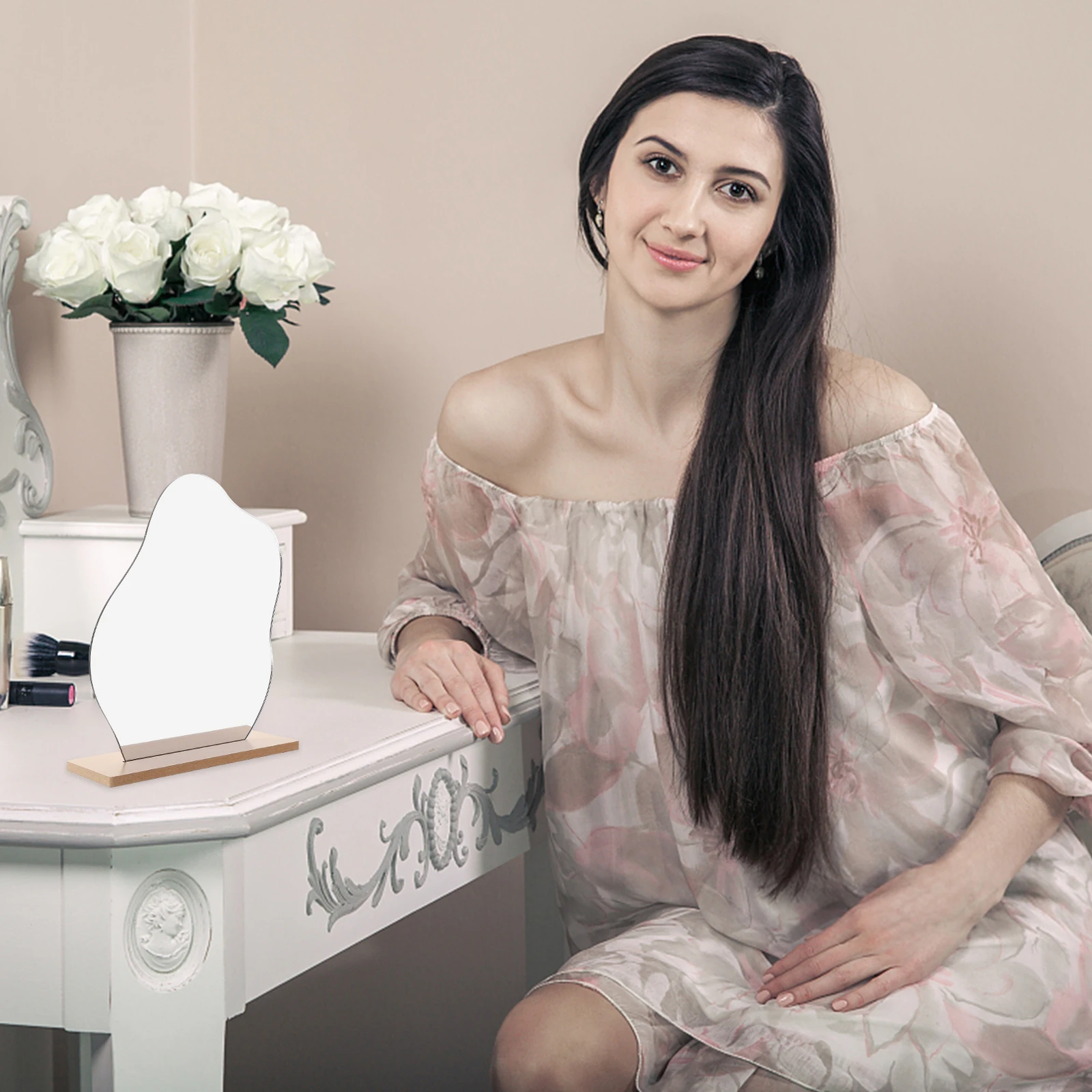 

1pc Irregular Shape Clear Makeup Mirror Stable Desktop Mirror Tabletop Vanity Ladies Bedroom Dressing Decor